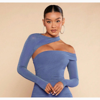 Stylish Shein Blue Ruched Bodycon Dress - Size L