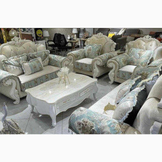 Luxury 7 Seater Living Room Fabric Royal Sofa Chair