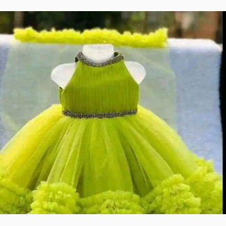 Brand New Sleeveless Baby Ball Gown in Lemon Green Color