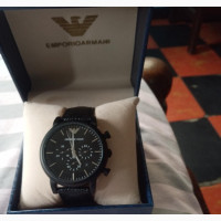 Emporio Armani Leather and Rubber Strapped Watch