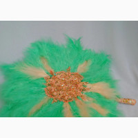 Mint Green Peach Round Feathers Bridal Handfan