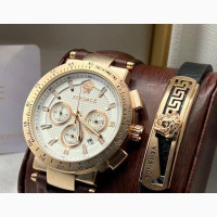 Versace Chronograph Leather Watch and Bracelet Set