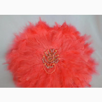 Coral Colour Round Feathers Bridal Handfan
