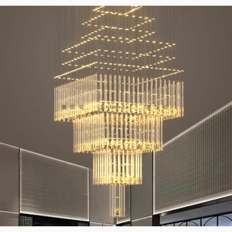 Luxury Villa Duplex Building Crystal Long Chandelier