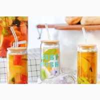 Glass Tumbler With Bamboo Lid and Straw - Brand New