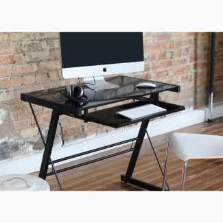 Walker Edison Metal Solo Computer Desk - Glass - Black