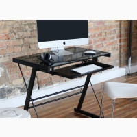 Walker Edison Metal Solo Computer Desk - Glass - Black
