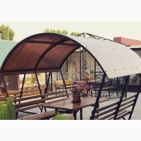 Metal Pergola with Canopy, Garden Swing, Gazebo with Attached Seats
