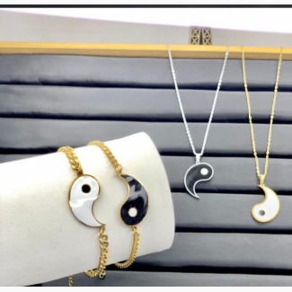 Ying and Yang Pair Necklace and Bracelet