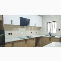 Standard White and Brown Kitchen Cabinets