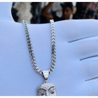 Non Tarnished Necklace and Iced Pendant With Short Chain