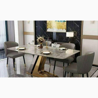 Executive Marble Dining Table with Leather Chairs