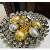 Decorative Stand With Golden Eggs and Fruit