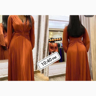 Adidas Women#039;s Classic Orange Chiffon Pleated Dinner Gown