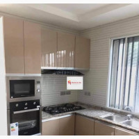 Kitchen Cabinets, Interior Furniture, Tiles, Bed and Curtain