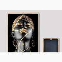 African Beauty Wall Clock Home Silent Quartz Clock Frame