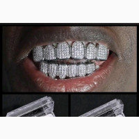 Iced Out Hiphop Teeth Grill - Silver, Unisex, Stainless Steel
