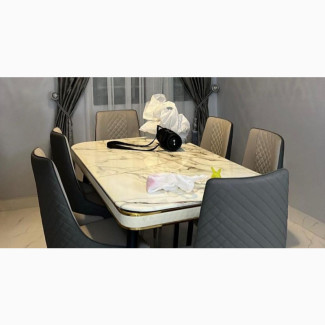 Quality 6 Seater Marble Top Dining Table Set