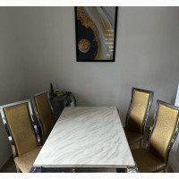 Gold 4 Seater Marble Top Dining Table - Standard Brand