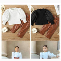 Girls Beautiful Top and Leather Trousers Clothing Set