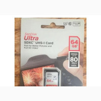 Sandisk 64GB Ultra SDXC UHS-I 80mb/S Speed Memory Card