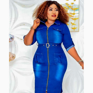 Elegant Jeans Gown with Belt - Women#039;s Zip Jeans Dress