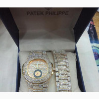 Patek Philippe Men#039;s Iced Out Wrist Watch Bracelet DS - Gold
