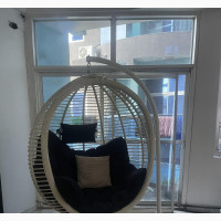 Double Seater Rattan Hanging Chair With Throw Pillow