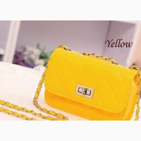 Women#039;s Leather Cute Mini Chain Shoulder Purse Bag - Yellow