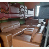 Complete Set of Golden Brown Leather Sofa