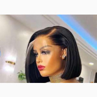 Cute Short Straight Black Frontal Lace Wig
