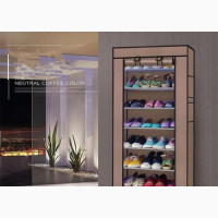 10layer 9grid Dustproof Shoe Rack Shelf Storage Closet-Brown