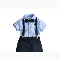 Everette Gentleboy Clothing Set - Short Sleeve Plaid Bowtie Shirt + Short with Suspender