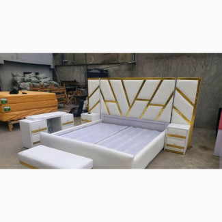 6 / 6 ) Padded Gold Design Bedframe Complete Full Set