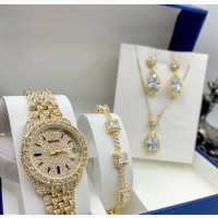 Rolex Iced Female Watch and Jewellery Set