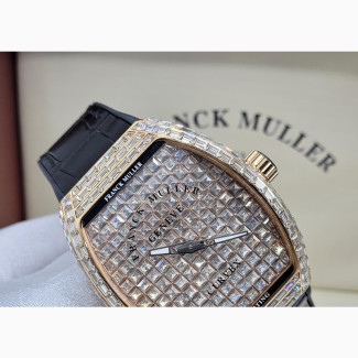 Franck Muller Automatic Full Ice Rose Gold Leather Watch