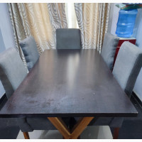 Wooden Dining Set With 6 Fabric Chairs