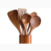 Natural Teak Wooden Cooking Spoon Set - 6 Pieces