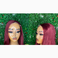 14inches Wine Silky Straight Closure Wig