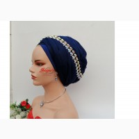 Navy Blue Turban With Aso Oke Base