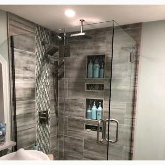 Glass Handrails with Swinging Door - Frameless In-Line Enclosure