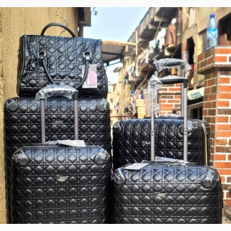 Set Of 5 Designer Travel Luggage. 4 Tyres. Leather. School
