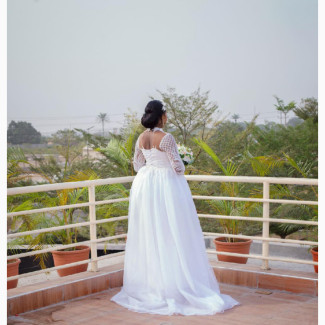 Two Piece Off White Wedding Dress With Cape