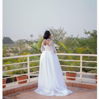 Two Piece Off White Wedding Dress With Cape