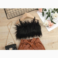 Girls#039;furry Frills Spaghetti Top and Leather Shorts