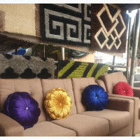 Set of Fabric Sofa With Colourful Throw Pillows