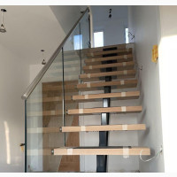 Modern Wooden Staircase With Side Fixed Glass