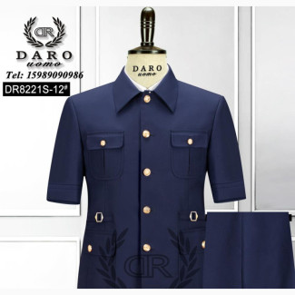 Navy Blue Short Sleeve Safari Suit
