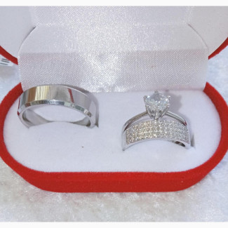 Steel, CZ and White Gold Plated Ring Set - Durable and Stylish