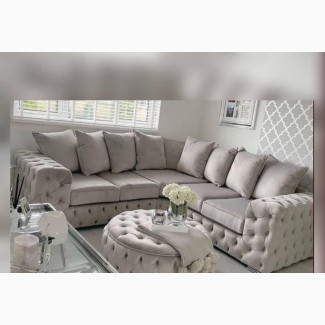 U-Shaped Fabric Sofa With an Ottoman Tufted to Perfection